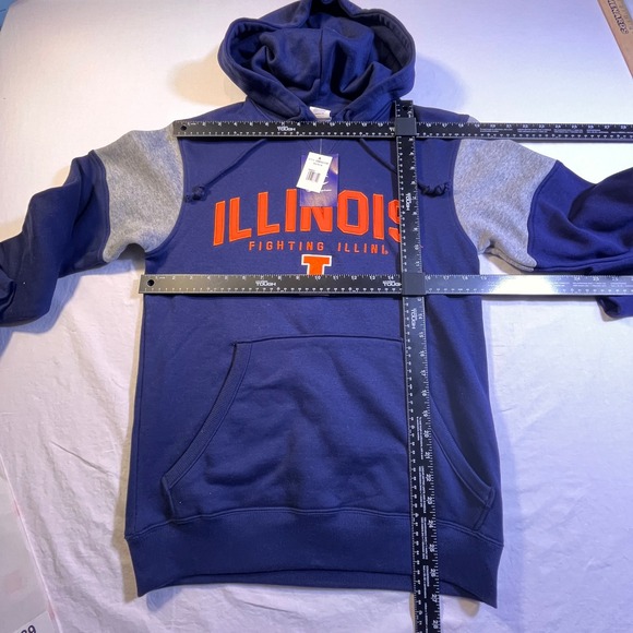 Champion Illinois Fighting Illini Hoodie Navy Orange Gray Colorblock Youth XS - Picture 6 of 8